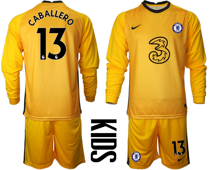2021 Chelsea yellow goalkeeper Youth long sleeve #13 soccer jerseys